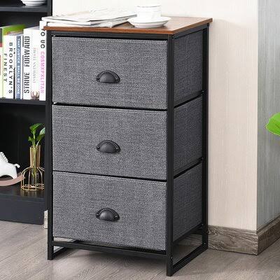 Plains 3 - Drawer Metal Nightstand Ebern Designs Color: Black