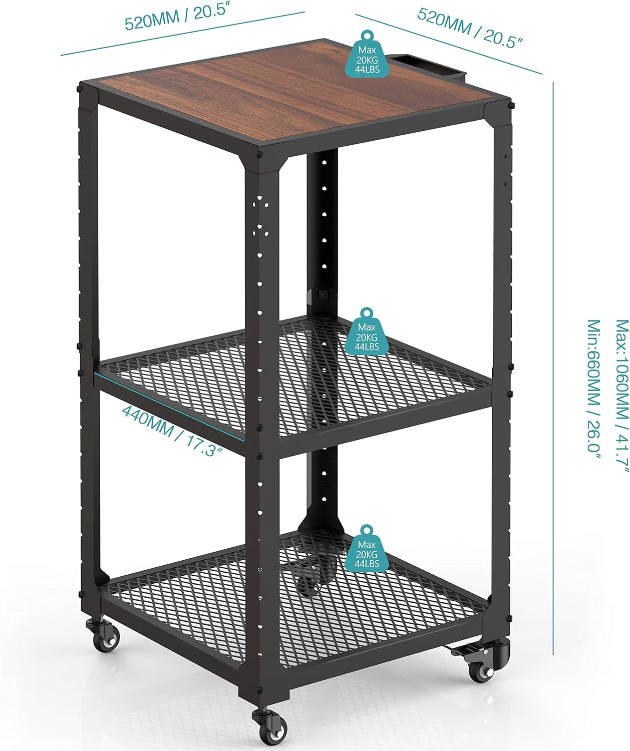 Fenge AV Presentation Cart Stand, Printers-Metal Construction Rolling Storage Cart with Adjustable Shelves for Office Home, AC520005WG