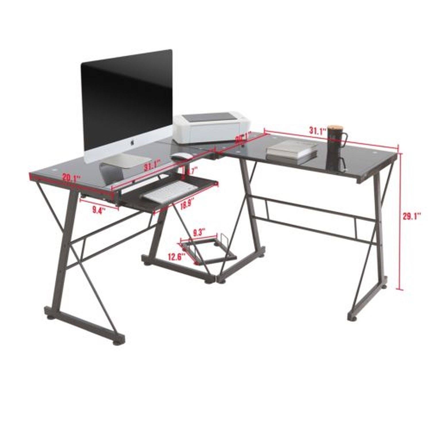 Mecor L Shape Corner Computer Desk-Tempered Glass Laptop PC Table Workstation Home Office Furniture, Black