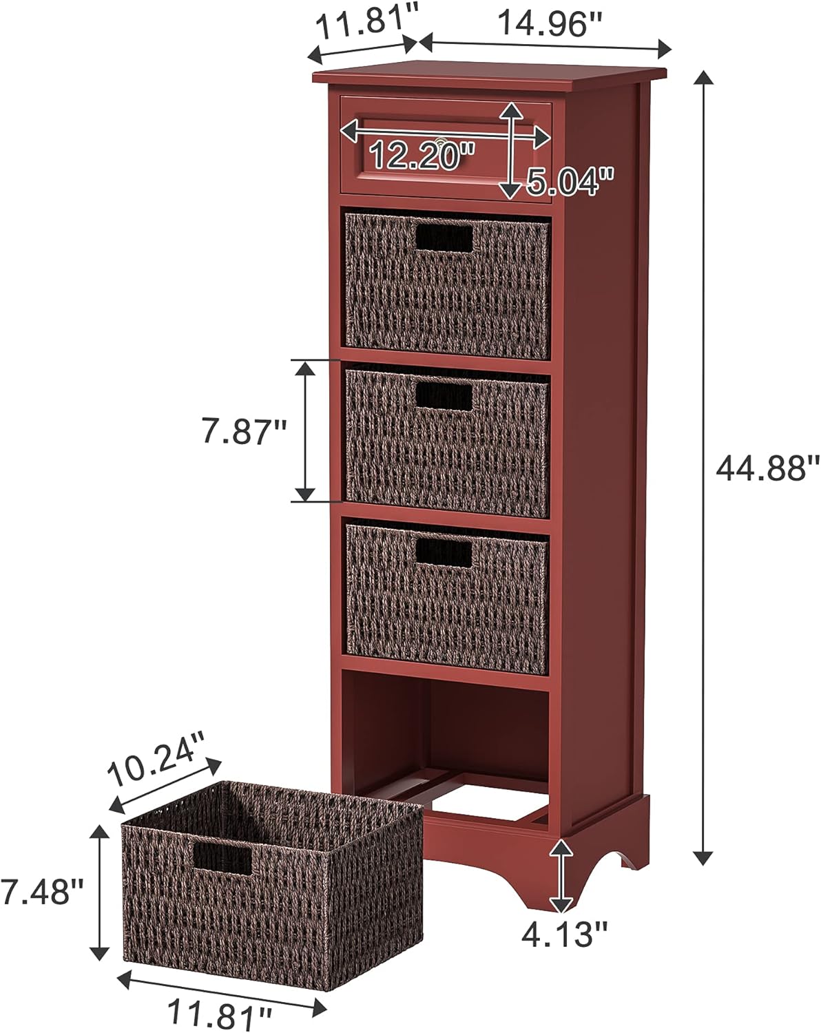 Farmhouse Accent Cabinet Console Table with 1 Drawer and 4 Removable Baskets for Storage, for Kitchen Dining Entrance Bedroom-Red