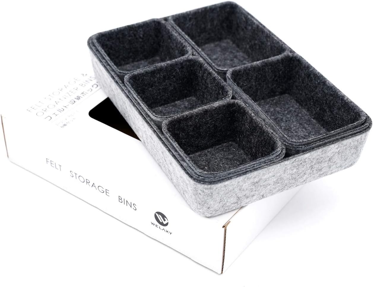 WELAXY drawer organizers bins trays drawers dividers small shallow felt storage bin sturdy office suppliers closet cabinet makeup crafts pens junk desk organizing box 8-piece Christmas Gifts Solution (Maroon) Pack of 2