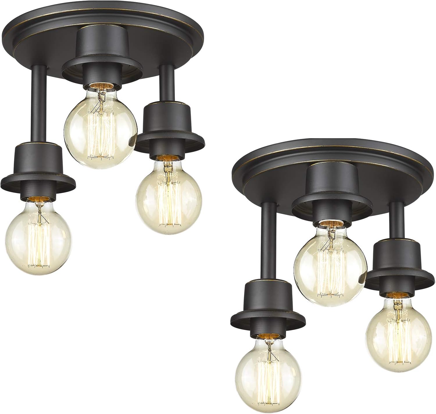 Emliviar Farmhouse Ceiling Light Fixtures 2 Pack - 3-Light Flush Mount Ceiling Lights in Black Finish, WE214F-3W-2PK BG
