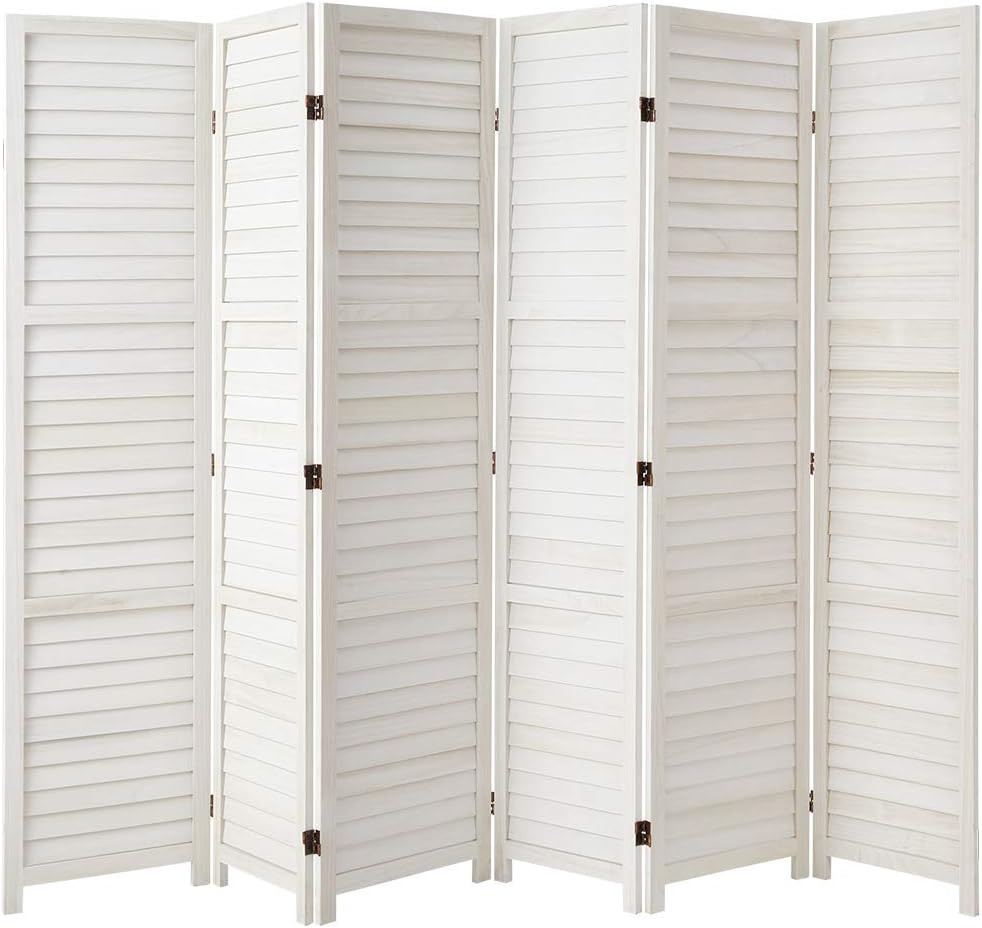 Esright 6 Panel Wood Room Divider, 5.6 Ft Tall Folding Privacy Screen Room Divider, Freestanding Partition Wall Dividers for Office,White