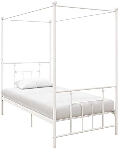 BOWERY HILL Metal Canopy Bed in Twin Size Frame in Black