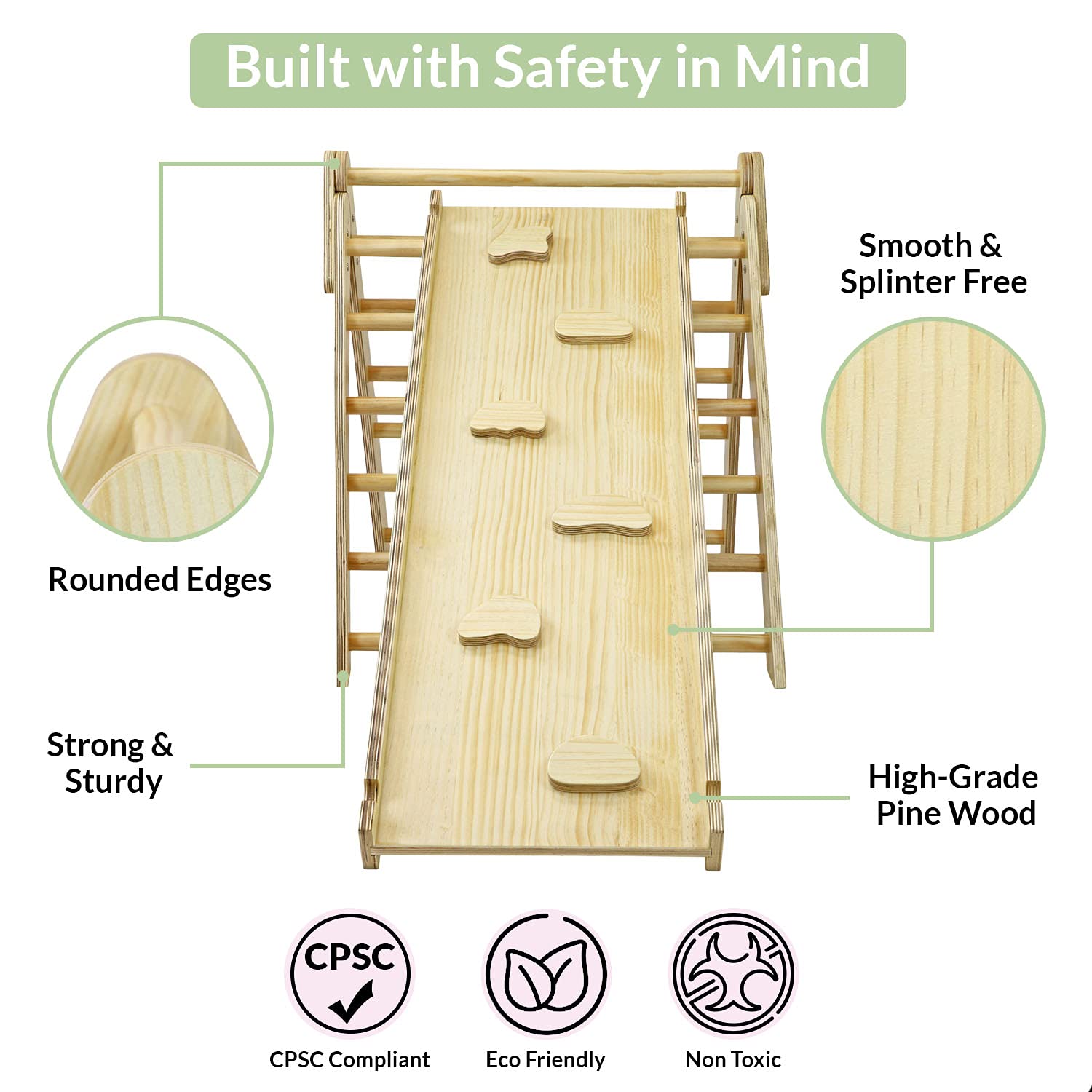 Foldable Wooden Triangle Climber with Reversible Climbing Ramp/Slide, CPSA Certified, Foldable Compact Climbing Triangle for Small Children Toddlers, Indoor Play Activity Structure Easy Storage