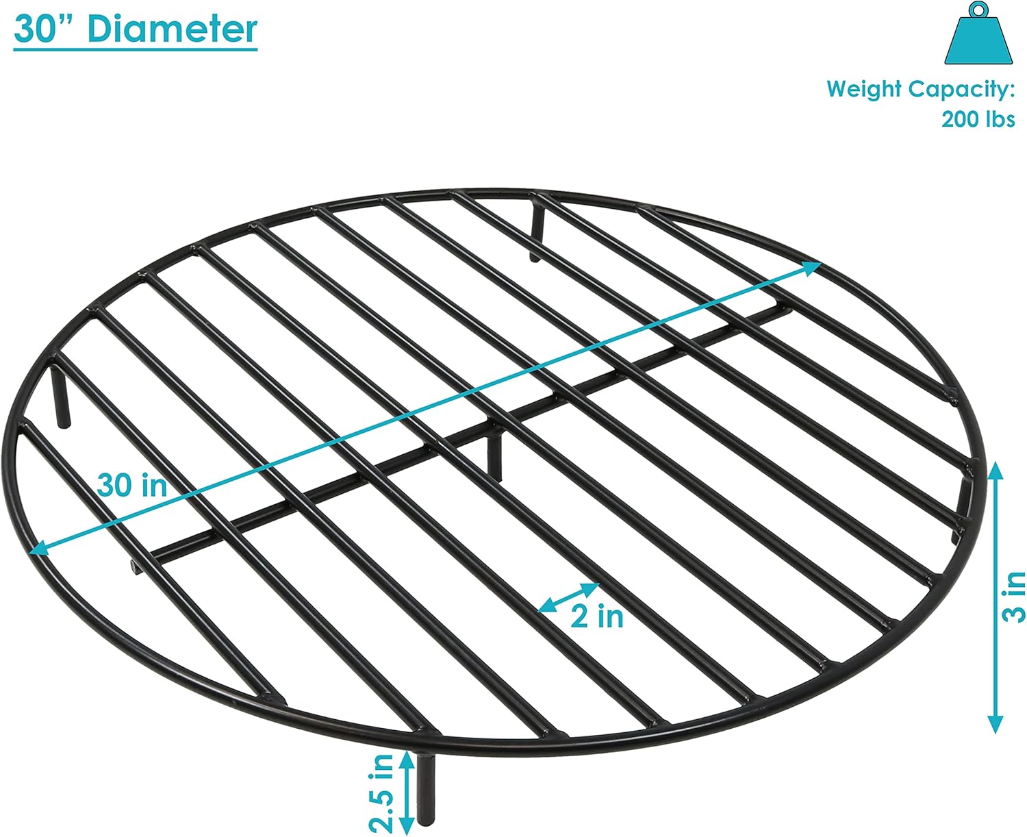 Sunnydaze Fire Pit Grate - Heavy-Duty Steel - Round Firewood Grate for Outdoor Firepits - 30-Inch Black