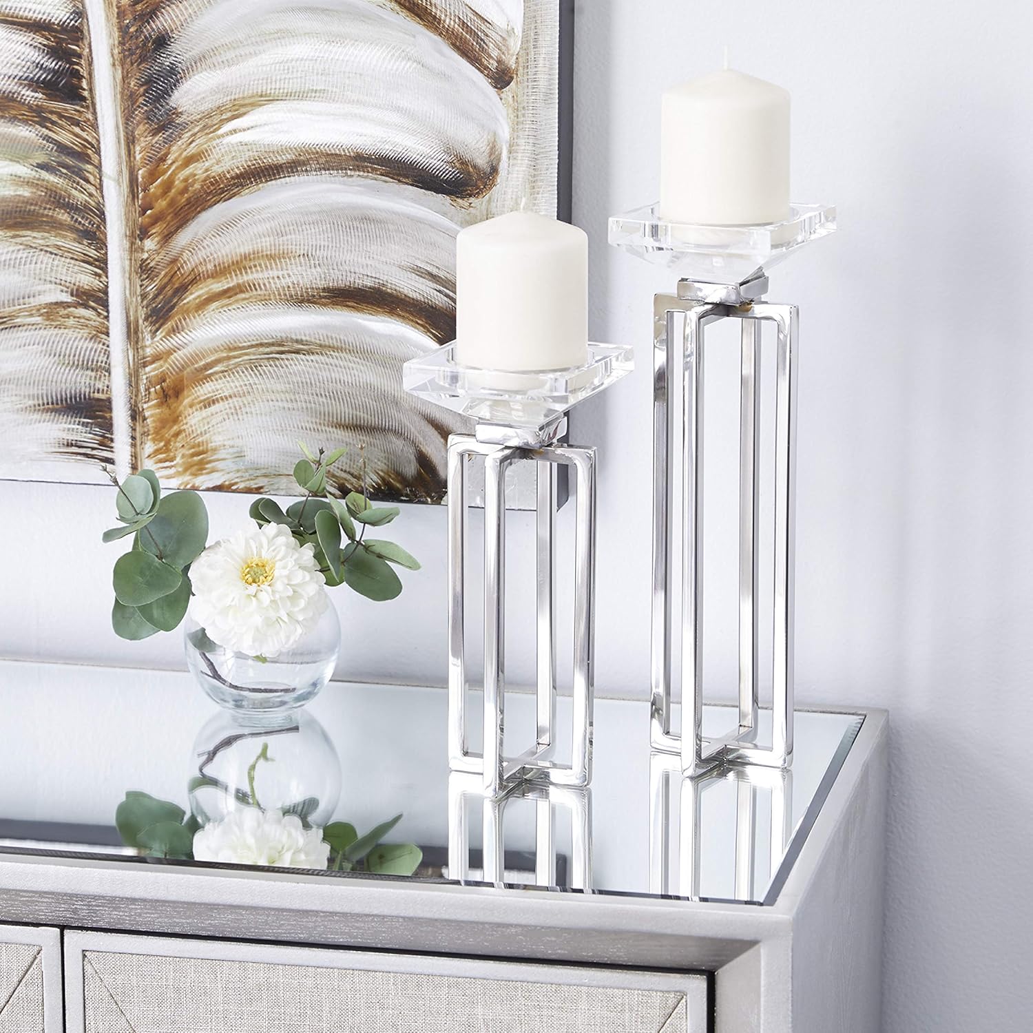 Deco 79 Candle Holder, White Pack of 2