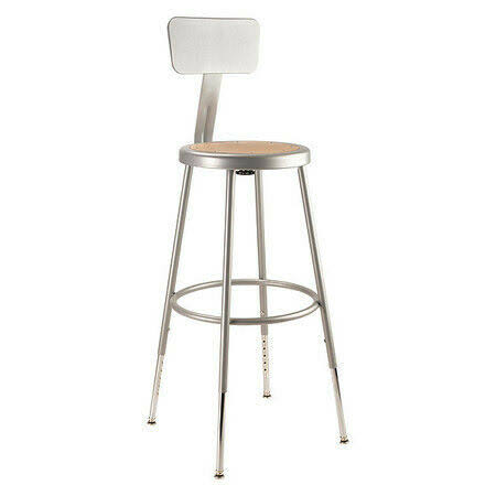 National Public Seating 6224HB Round Stool with backrest, Height 25x22 to 30x22Gray
