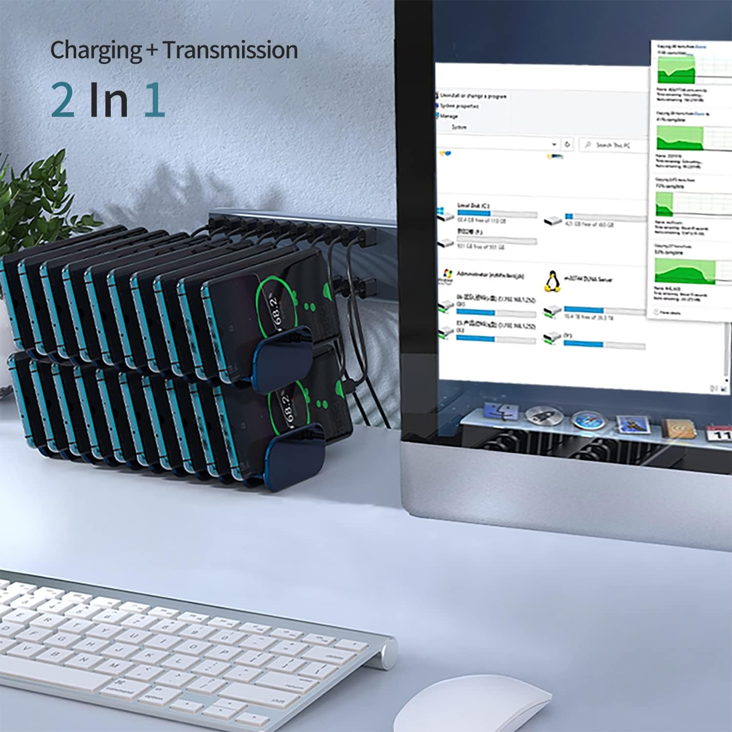 Royata Powered USB Hub Industrial Grade USB 2.0 Hub 20 Port 12V/10 Power Support Charger Data Sync and Charging Station with Separate On/Off Switch and Light for Laptops, PCs,etc. Pack of 2