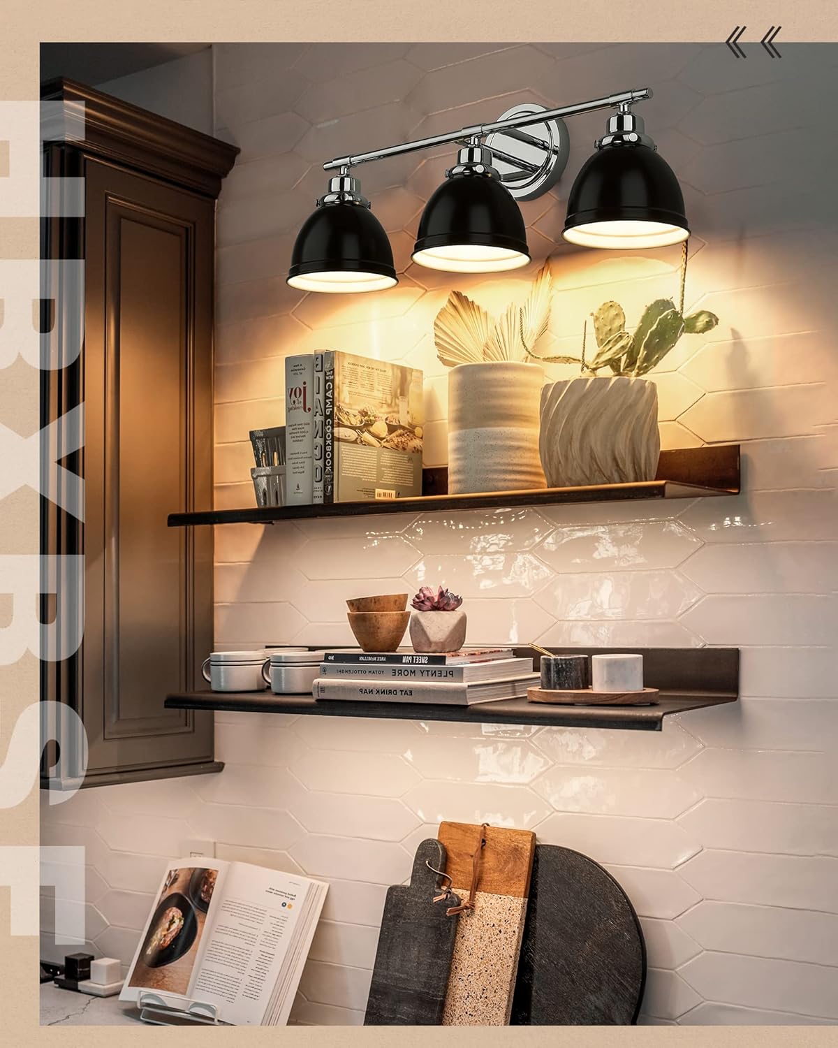 HRXBSE 3-Light Bathroom Light Fixtures, Black Finish with Metal Shade, 23 Inch Farmhouse Bathroom Vanity Light Over Mirror, HB02VL-CH-3