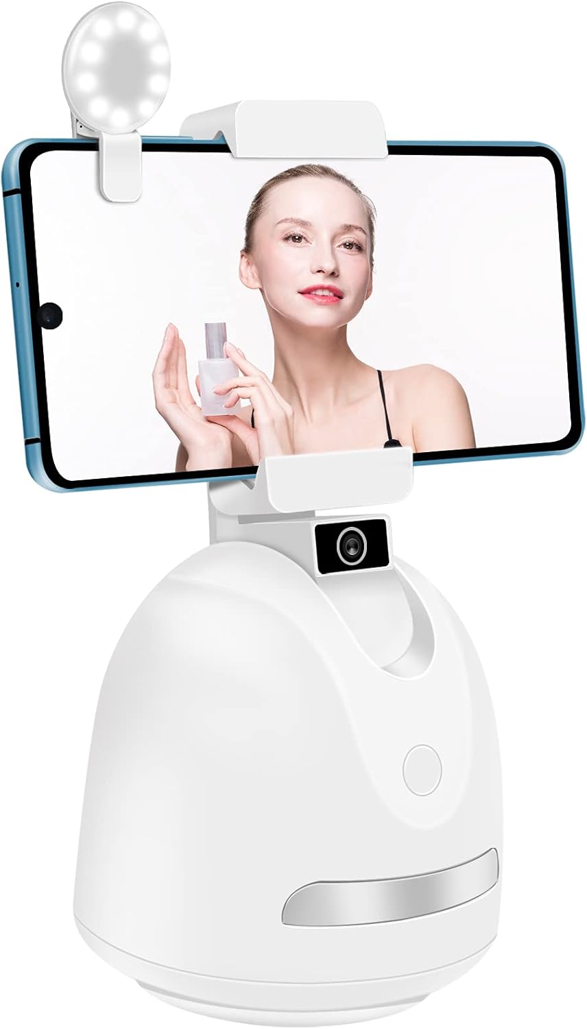 TRELC Smart Tracking Phone Holder, 360&deg;Horizontally and 45&deg;Vertically Rotation Auto Face Object Tracking Mount, Shooting Stand for Vlog Shooting Live Streaming, NO APP Required (with Selfie Light)