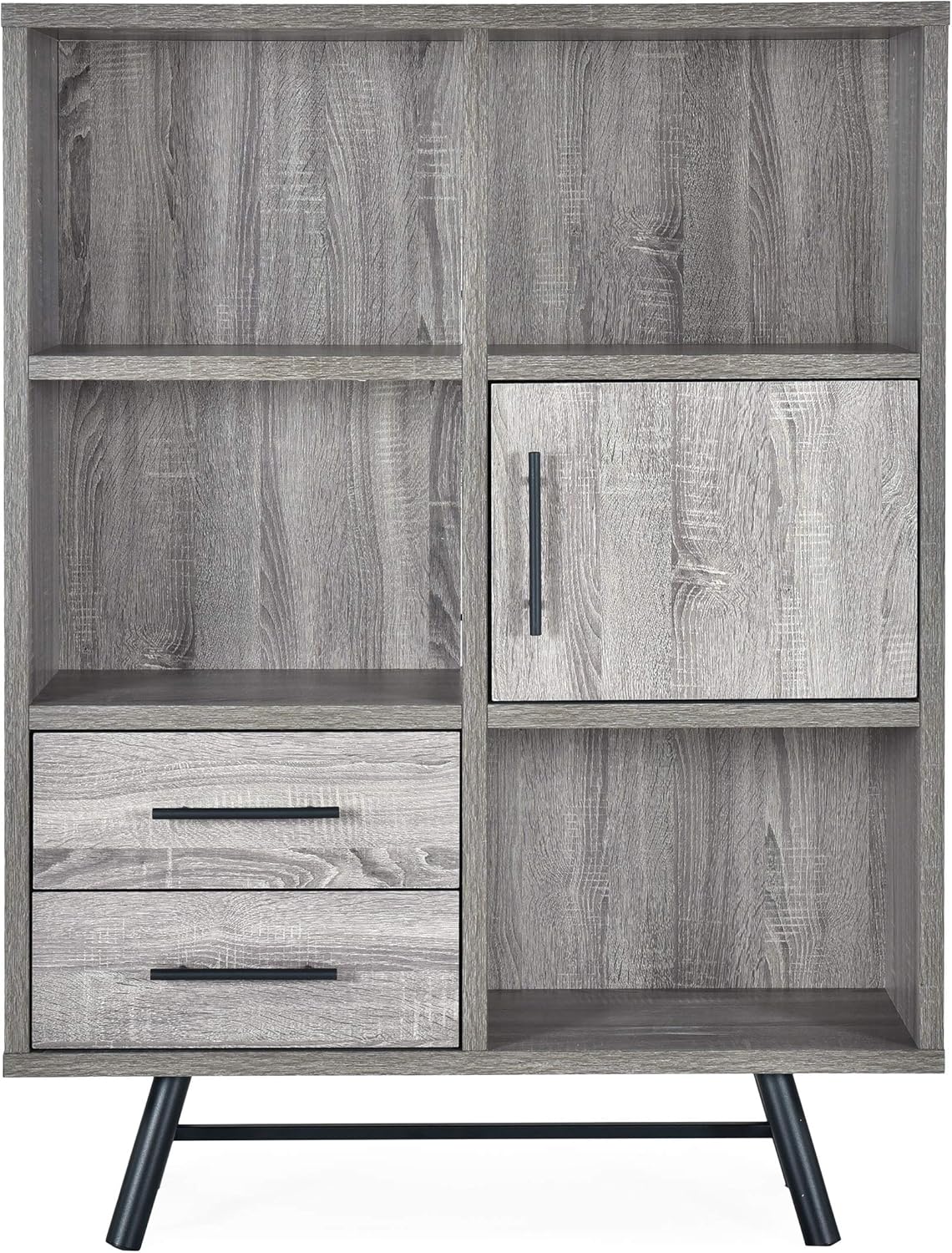 Christopher Knight Home Sylvia Modern Industrial 6 Shelf Multi-Functional Cabinet, Brown Oak + Black