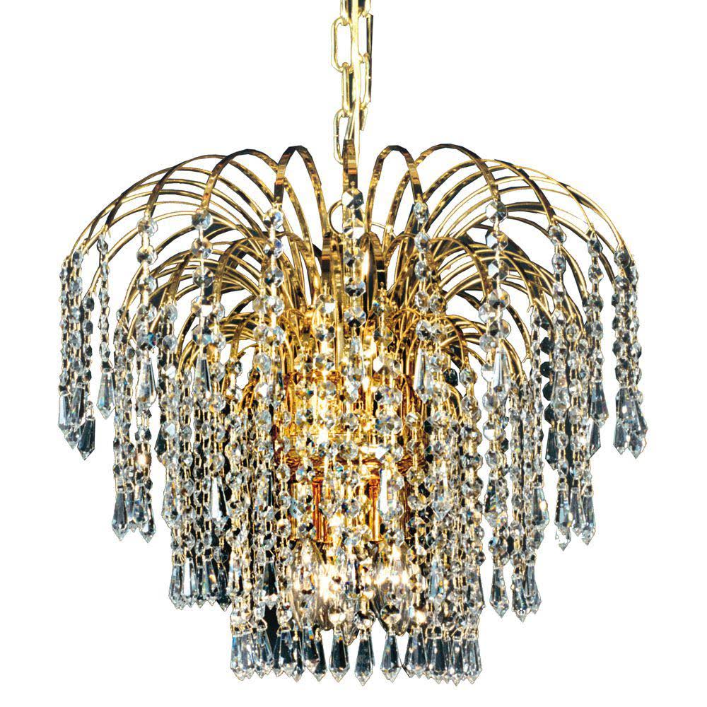 Glow Lighting Cascade 532 21 in. 6-Light Gold and Faceted Crystal Teardrop Chandelier