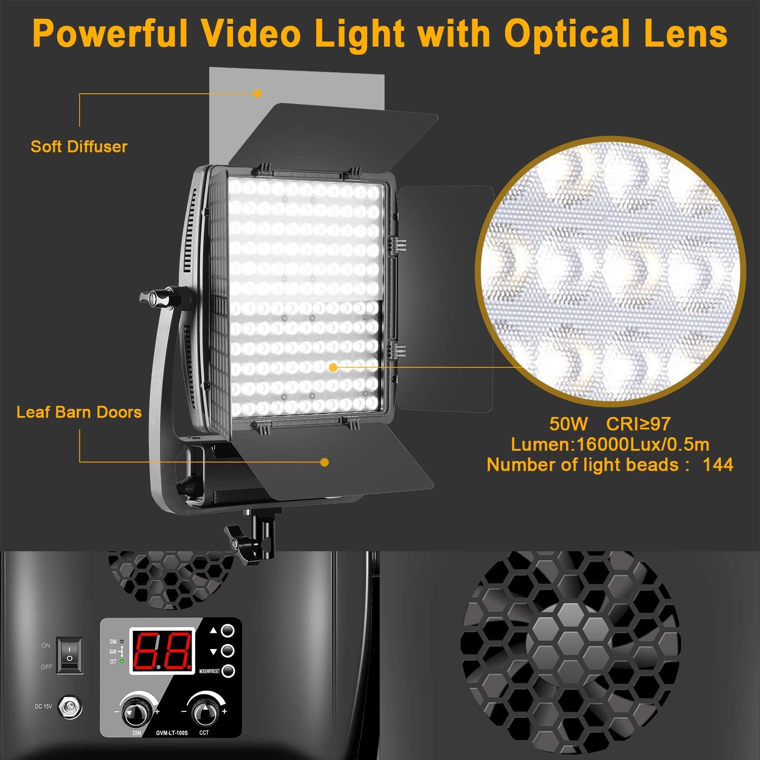 2 Packs Dimmable Bi-Color LED Video Lighting Kits with APP Control, 50W Optical Lens Variable 3200K~5600K, CRI 97+ LED Panel Light, Photography Lighting Kit, for YouTube Studio Photography