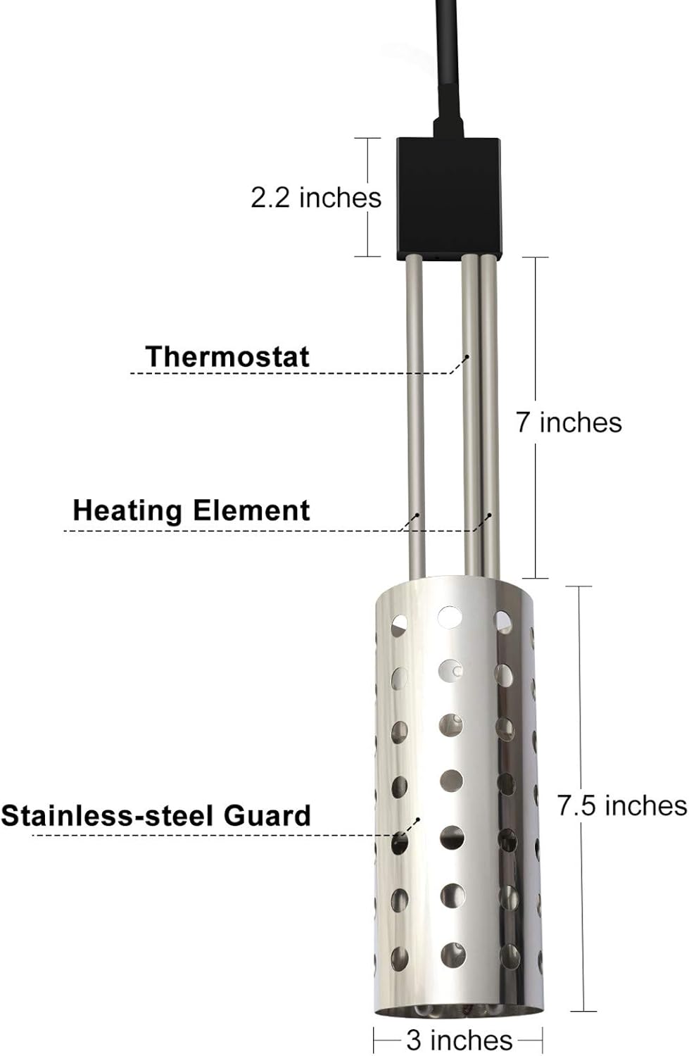 1500W Immersion Heater, Gesail UL-Listed Bucket Water Heater with 304 Stainless-steel Guard, Submersible Bucket Heater with Thermostat and Auto Shutoff, Perfect for Home Travel and Winter Job Pack of 2