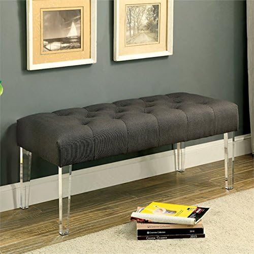 Furniture of America Paz Contemporary Fabric Tufted Acrylic Bench in Brown