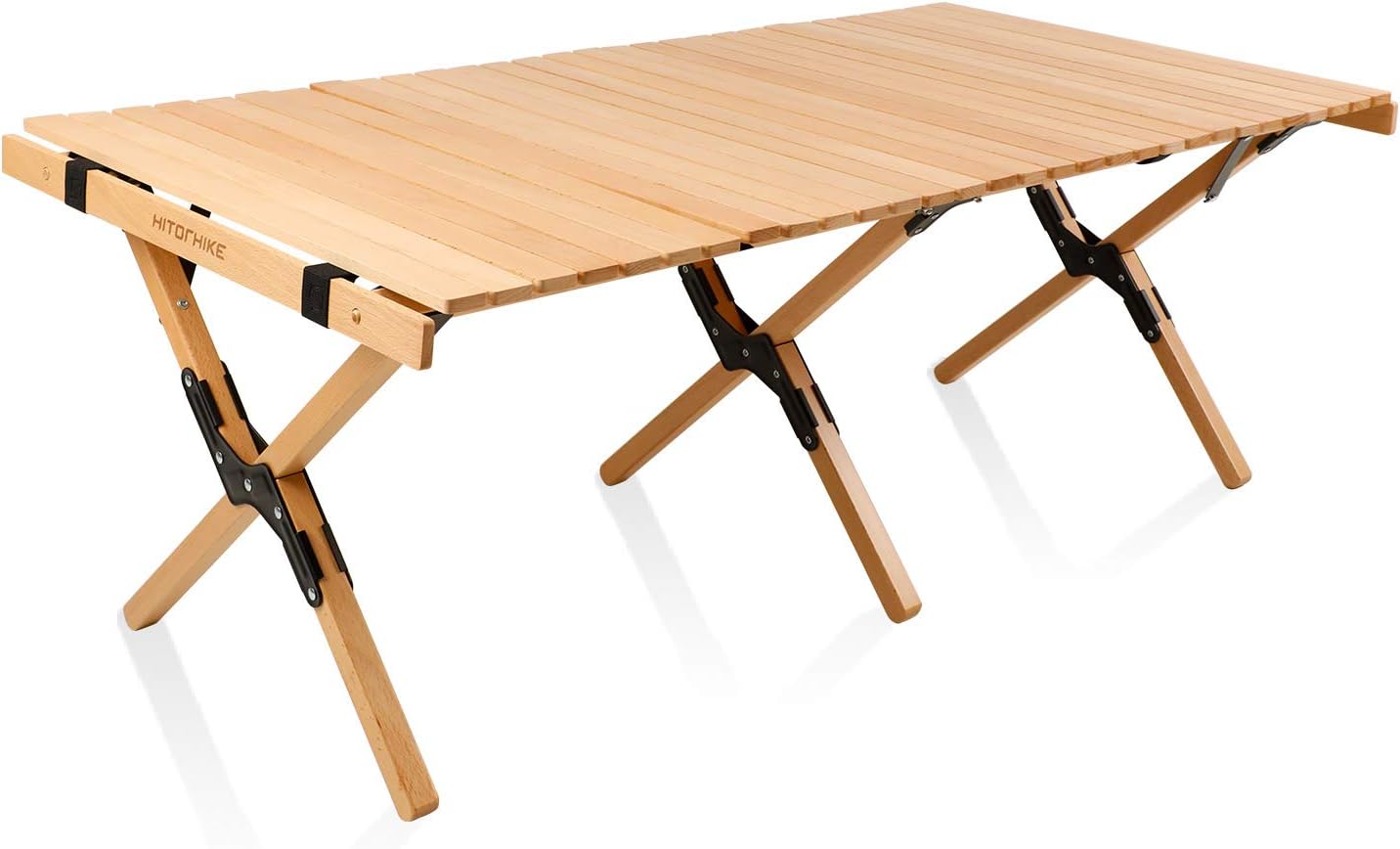 Hitorhike Folding Wood Table Portable Camping Table for Outdoor/Indoor Picnic,Travel,Beach,Camp,BBQ,Backyard (Burlywood, 120CM=47.2INCH)