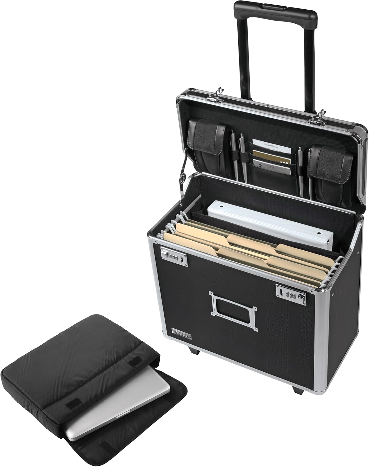 Vaultz VZ00685 Locking Mobile Rolling File Storage Chest, Letter/Legal Wheelie Case, Black/White Stripes