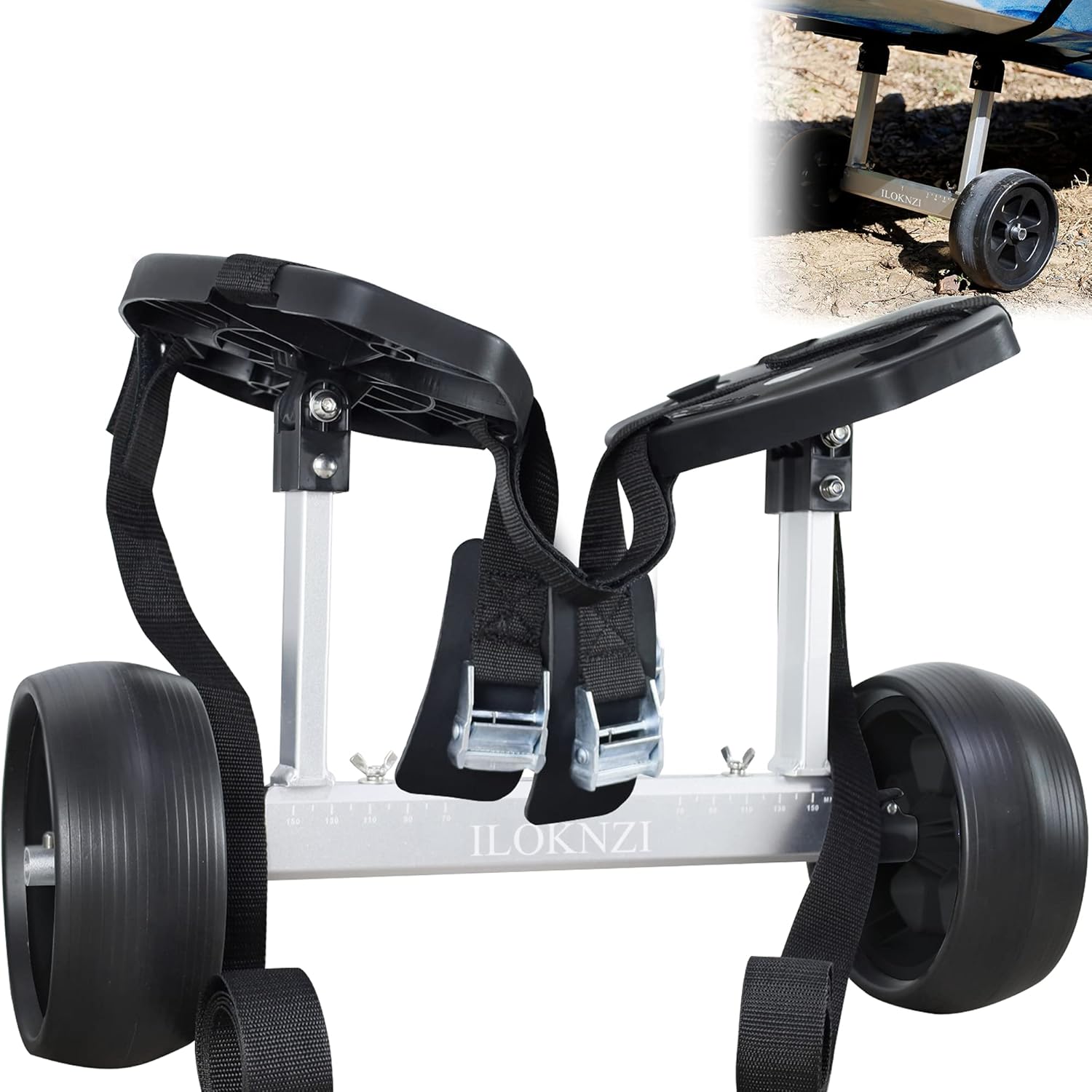 ILOKNZI Quick-Detachable Lightweight Aluminum Kayak Trolley Cart with Widebody No-Flat Tires & Strong Load Capacity & Webbing Straps Pack of 2