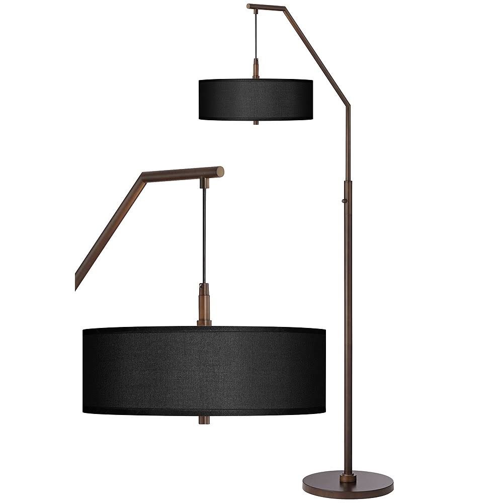 Black Faux Silk Shade and Bronze Modern Arc Floor Lamp - Style #95V89