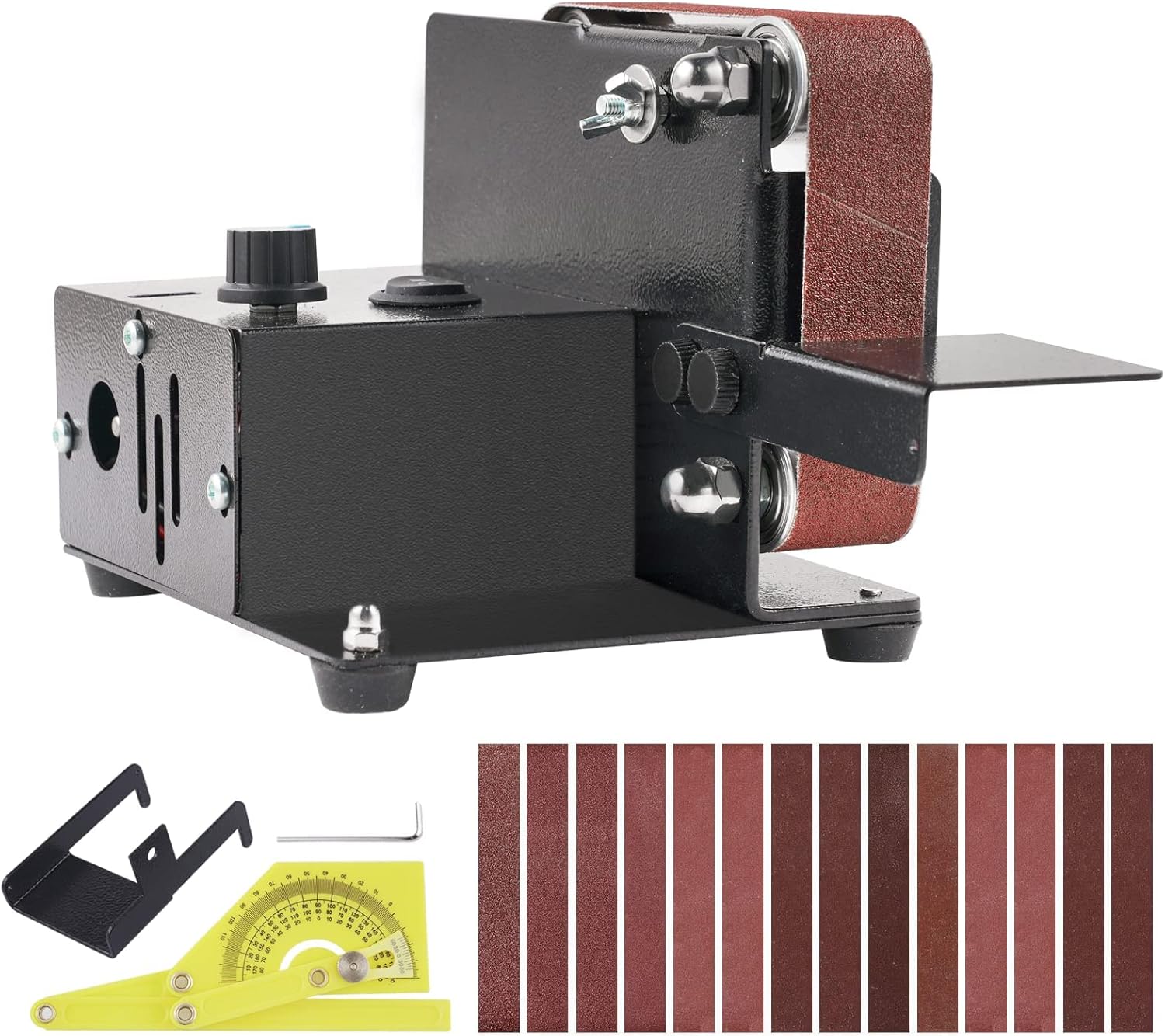 DIY Mini Belt Sander 180W 1.2x18in Electric Polishing Grinding Belt Machine Electric Belt Sanding Machine Electric Knife Grinder Sharpener with 15PCS Abrasive Belts for DIY Woodworking,Metal,Knife