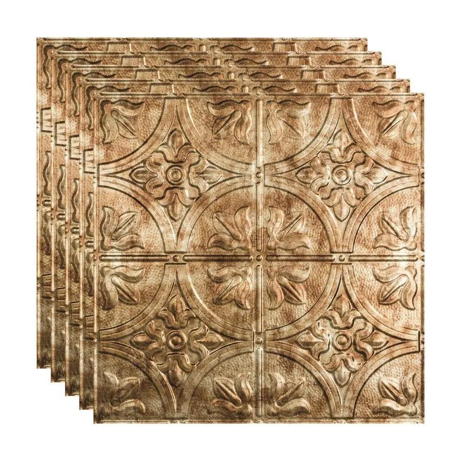 Fasade Traditional Style/Pattern 2 Decorative Vinyl 2ft x 2ft Lay in Ceiling Tile in Bermuda Bronze (5 Pack)