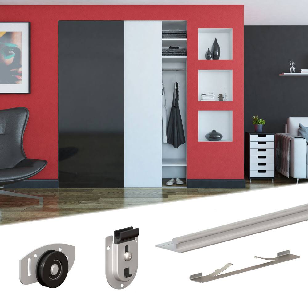 SLID&UP 130 - Sliding Closet Door Hardware Kit - 47-Inch Tracks for 2 Bypass Doors Up to 154lbs Each - SU5114