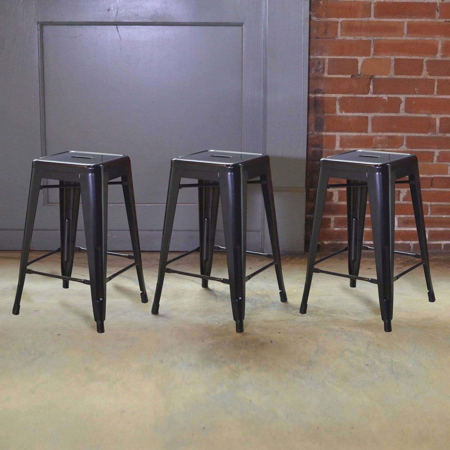 Amerihome BS24BLK3 Loft Black 24 in. Metal Bar Stool - 3 Piece