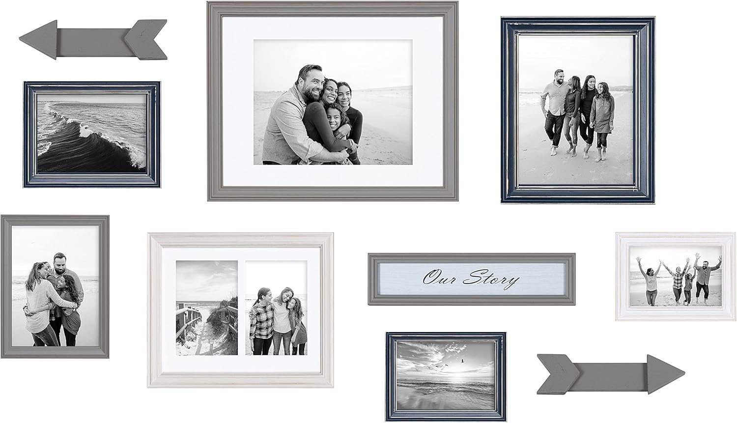 Kate and Laurel Bordeaux Expressions Wall Decor Collection, Set of 10, Industrial Farmhouse Finishes, Assorted Size Frames and Decorative Wall Accents