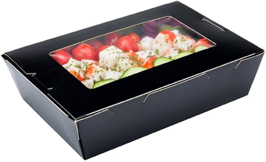 Cafe Vision 71 oz Black Paper Large Take Out Container - Hinge Lock - 8 3/4