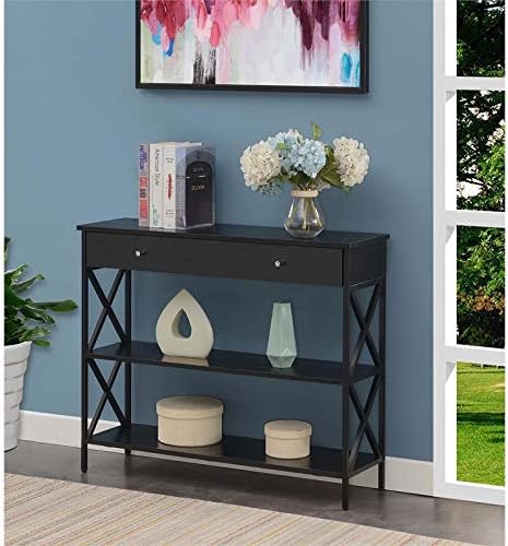 Pemberly Row Modern One-Drawer Console Table in Black Wood and Metal