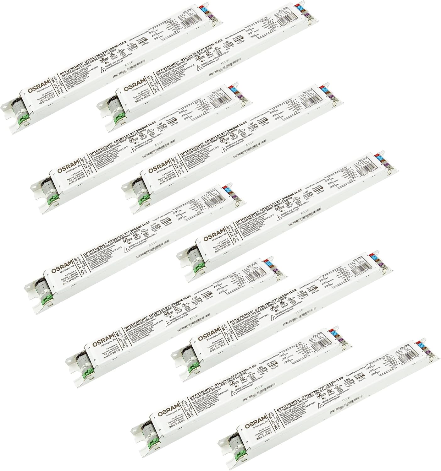 10 Pack - Osram 57431 Optotronic 20W 120/277V AC 50/60Hz Constant Current Dimmable LED Driver OTi 20/120-277/700 DIM-1 L G2