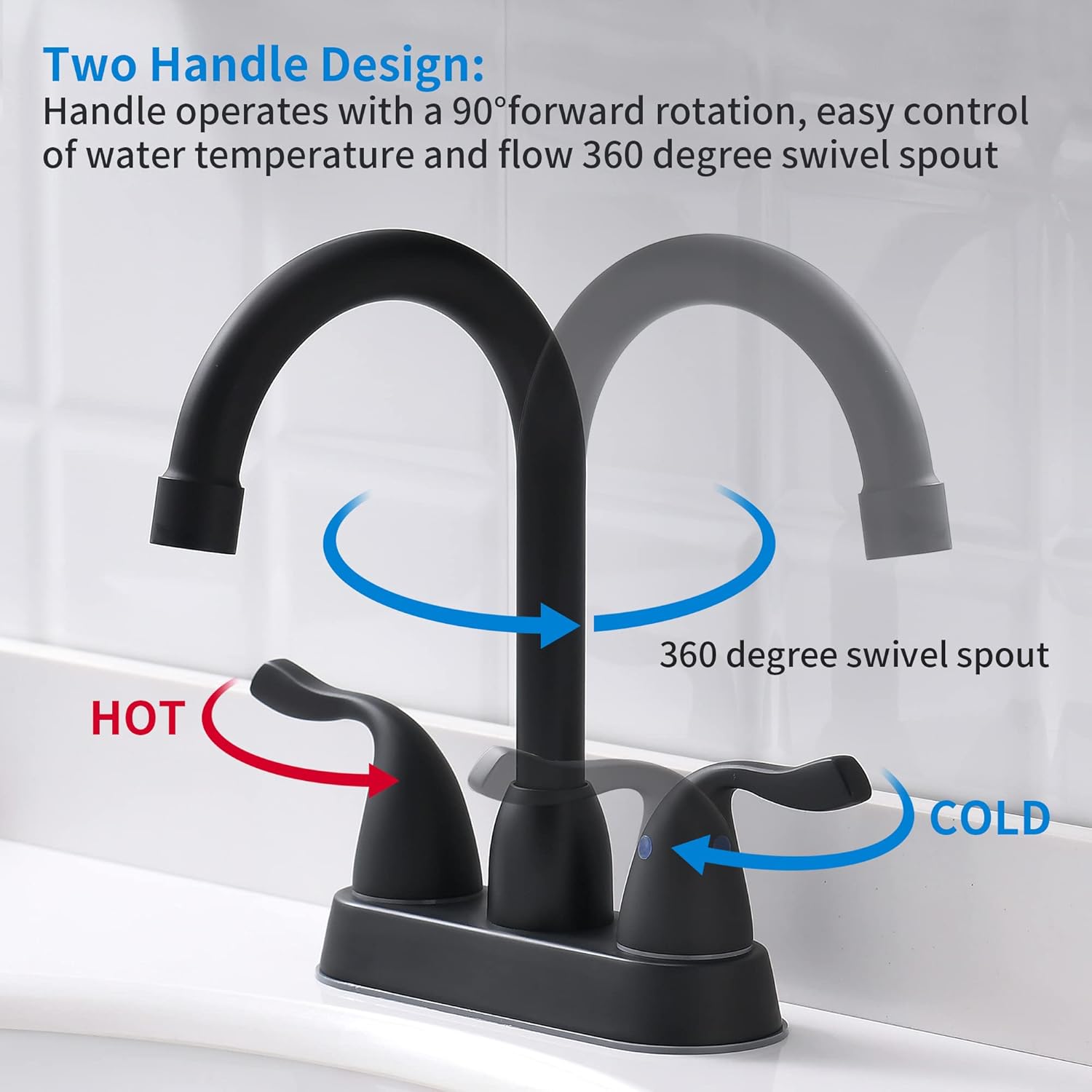 FROPO 2 Handle Black Bathroom Sink Faucet - 4 Inch Centerset Faucet Bathroom 3 Hole Lavatory Faucet Bathroom Vanity Sink Faucets with Pop-up Drain and Supply Lines Matte Black
