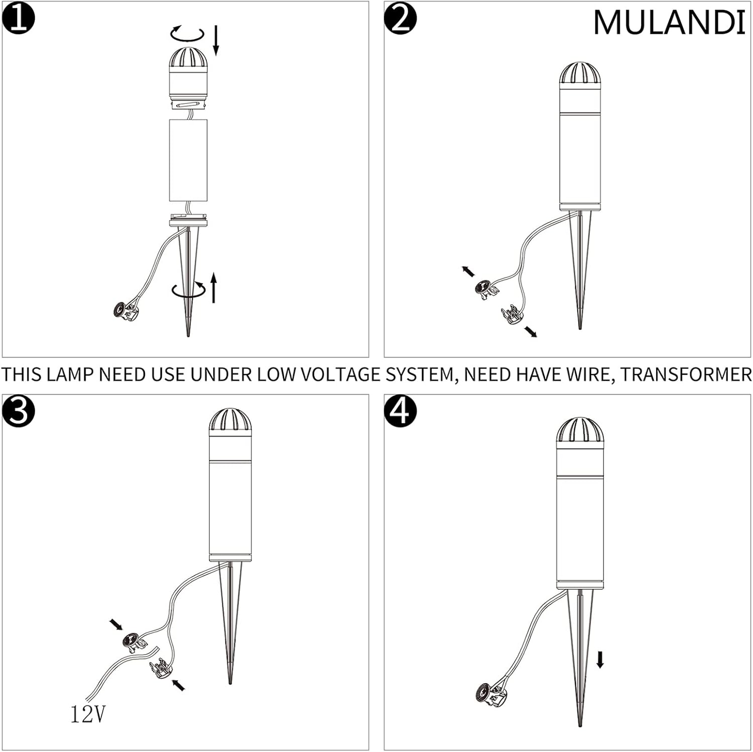 MULANDI LED Landscape Bollard Pathway Light, 2W, DC 12V Low Voltage Path Lighting Outdoor Waterproof, Die-Casted Aluminum Housing for Garden Light, 3000K Warm White Pack of 2
