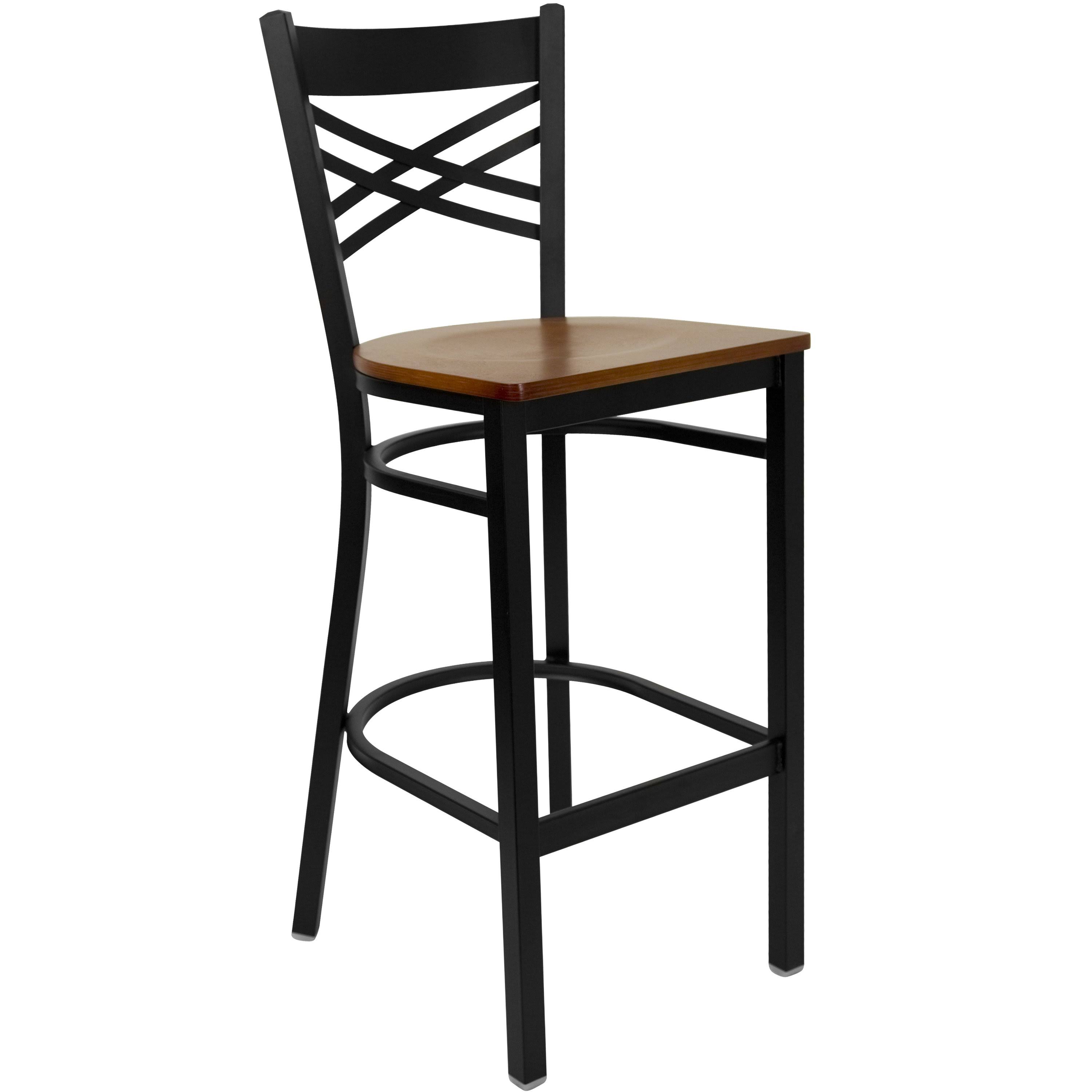 Flash Furniture Hercules Series Black &&X&& Back Metal Restaurant Barstool - Cherry Wood Seat