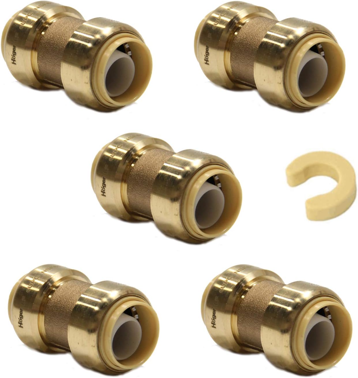 (Pack of 5) EFIELD 3/4 Inch Straight Coupling Push-Fit Fitting to Connect Pex, Copper, CPVC with a Disconnect Clip, Lead Free Brass