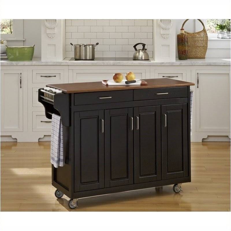 Hawthorne Collections Kitchen Cart with Oak Top in Black - HC-427161