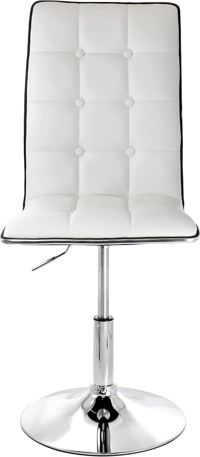 Elama 2 Piece Faux Leather Tufted High Back Bar Stool in White with Chrome Trim and Base