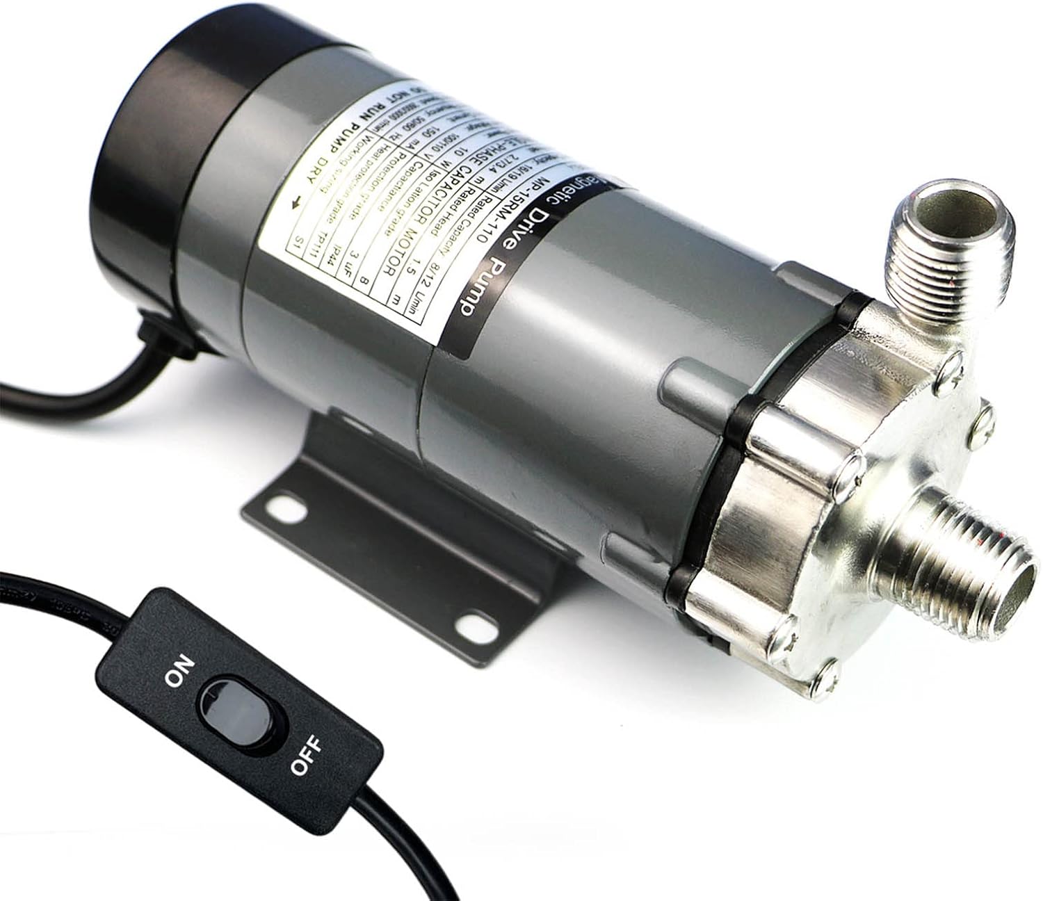 BACOENG Stainless Steel 115 Volt Inline Home Brewing System Beer Pump, 55&rdquo; Cord WITH Plug, Inlet 1/2&rdquo; x Outlet 1/2&rdquo; MPT