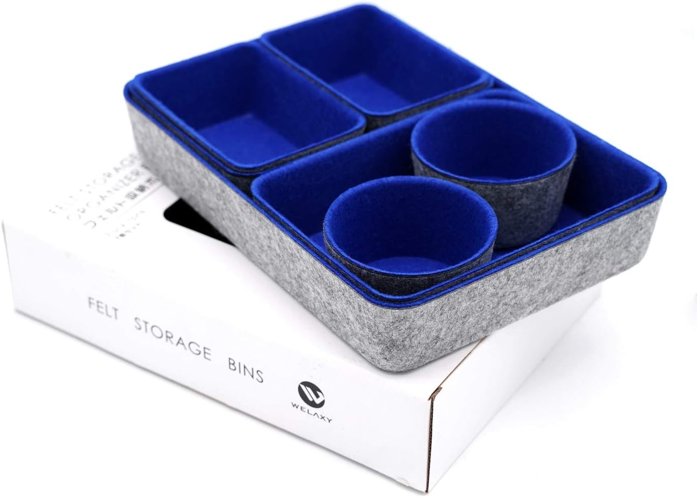 WELAXY Drawer organizers trays Felt storage bins office Desk Draw dividers Morandi Colors Nordic Natural Interior Decor simplicity Shallow Box 7-Piece round (Oatmeal) Pack of 2