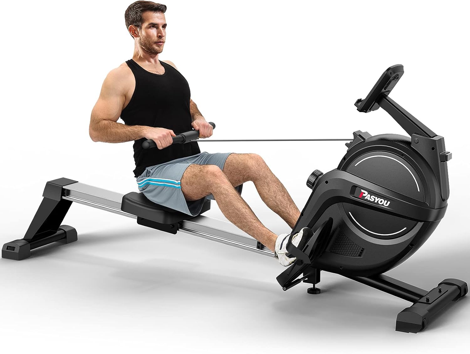 PASYOU Home Folding Rowing Machine Indoor Magnetic Rower for Full Body Workout with 15 Level Adjustable Magnetic Resistance Advanced Belt Driven System LCD Monitor Smooth Quiet Home Exercise Training