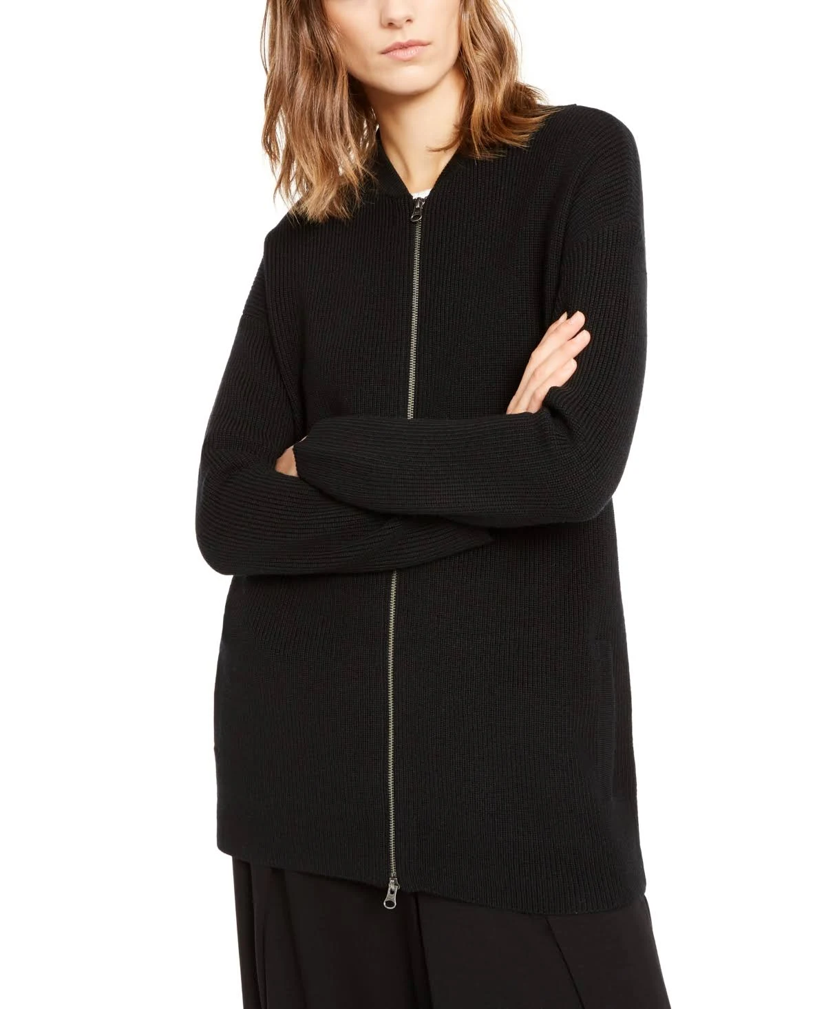 Eileen Fisher Merino Wool Zip-Front Cardigan - Black