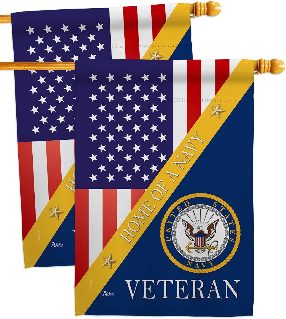 Home of Navy House Flag - 2 pcs Pack Armed Forces USN Seabee United State American Military Veteran Retire Official - Decoration Banner Small Garden Yard Gift Double-Sided Made in USA 28 X 40