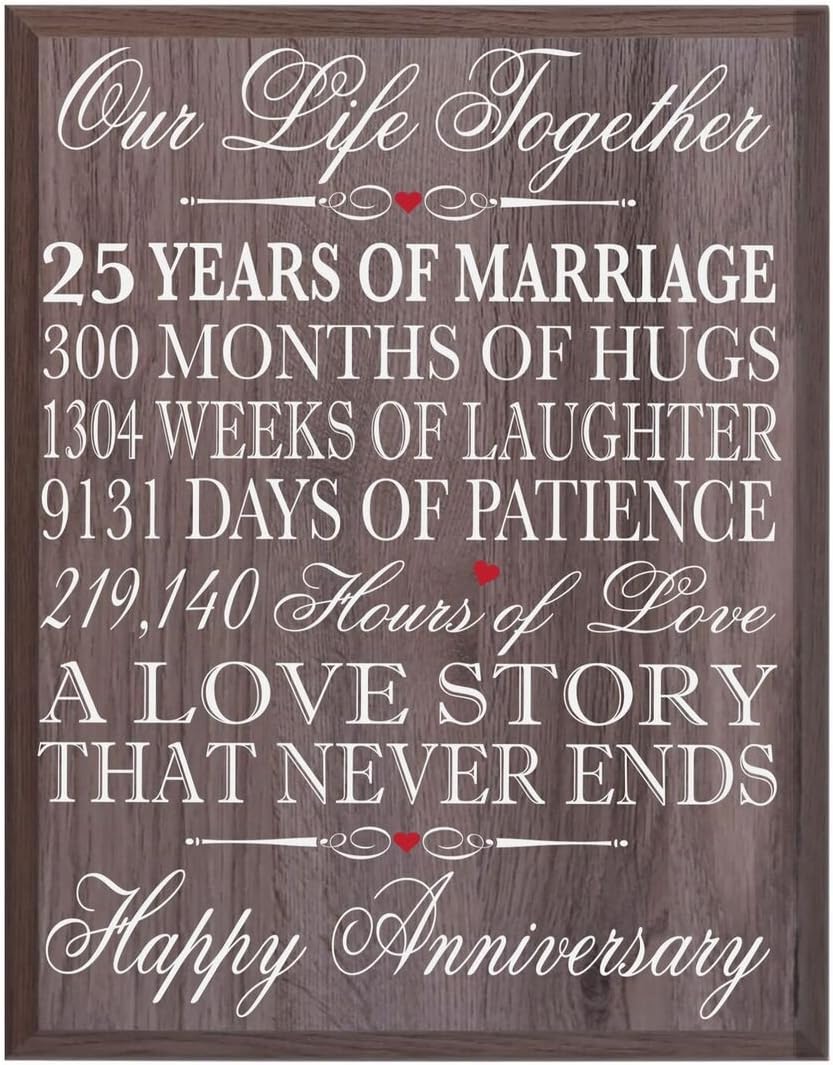 LifeSong Milestones 25th Wedding Anniversary Wall Plaque Gifts for Couple, 25th for Her,25th Wedding for Him 12
