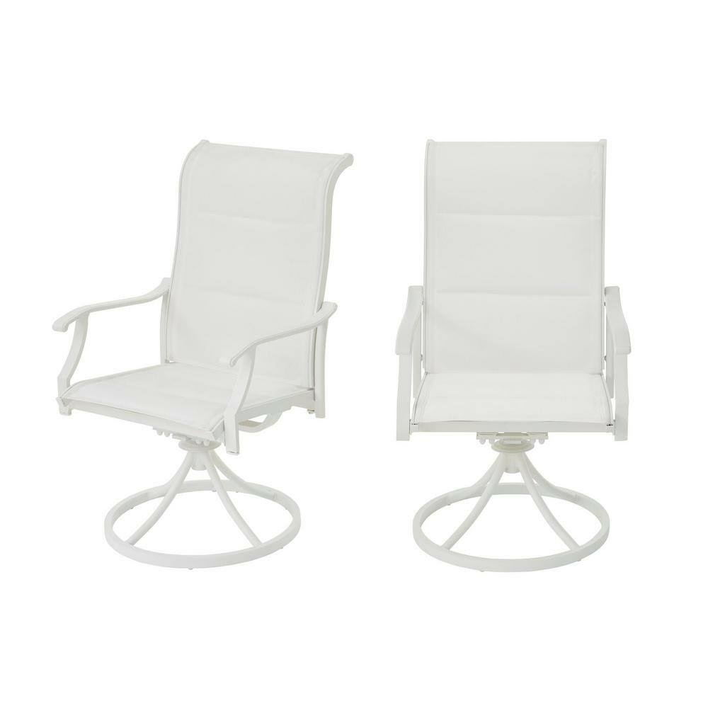 Hampton Bay Riverbrook Shell White Swivel Aluminum Padded Sling Outdoor Patio Dining Lounge Chairs (2-Pack)