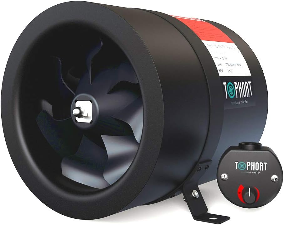 TOPHORT EC Motor Inline Duct Fan 6 Inch with Variable Speed Controller, Air Tight Metal Casing, Energy Efficient EC Motor Heating, Ventilation and Exhaust Blower For Large Spaces and Tents