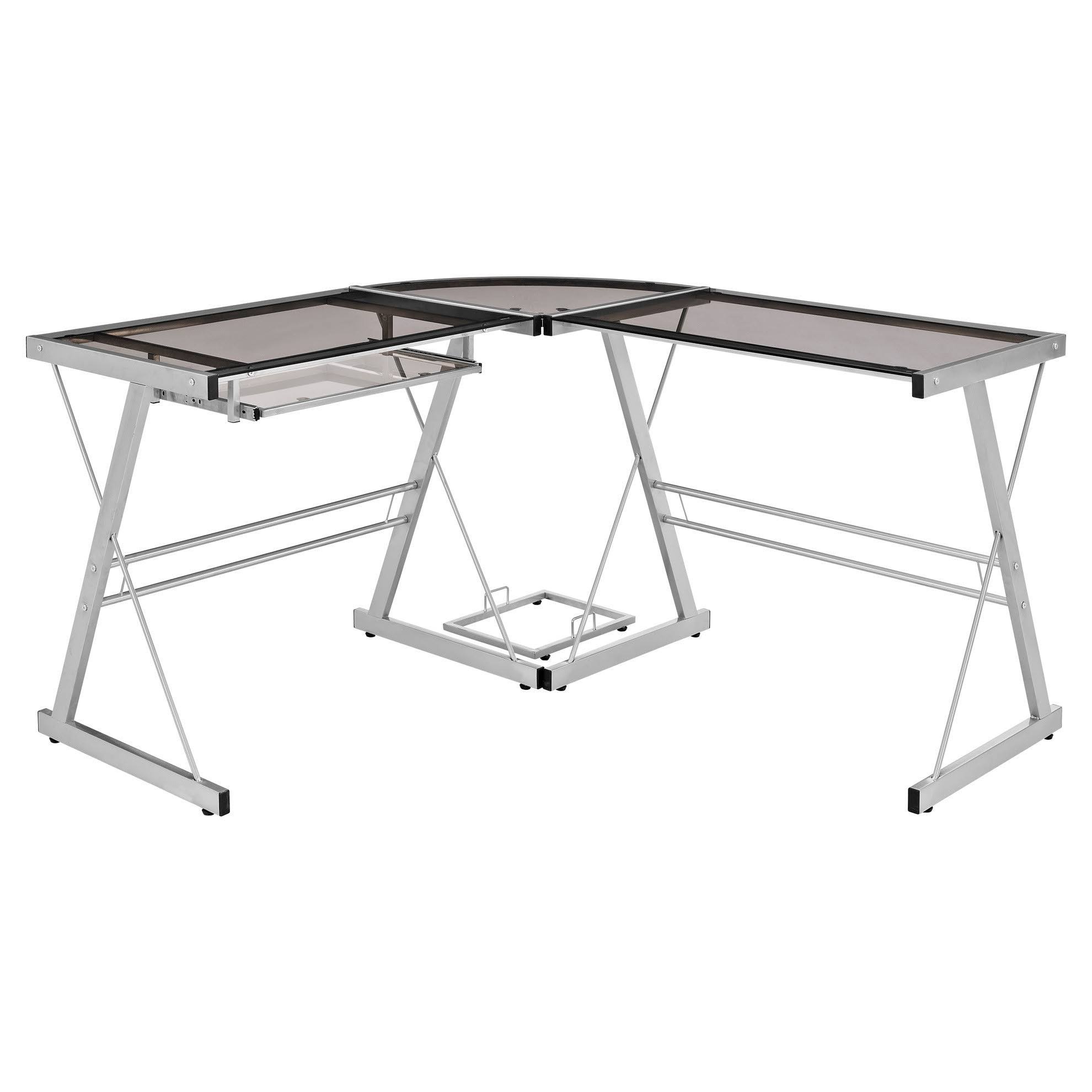 Glass L Shaped Computer Desk with Keyboard Tray Smoke - Saracina Home