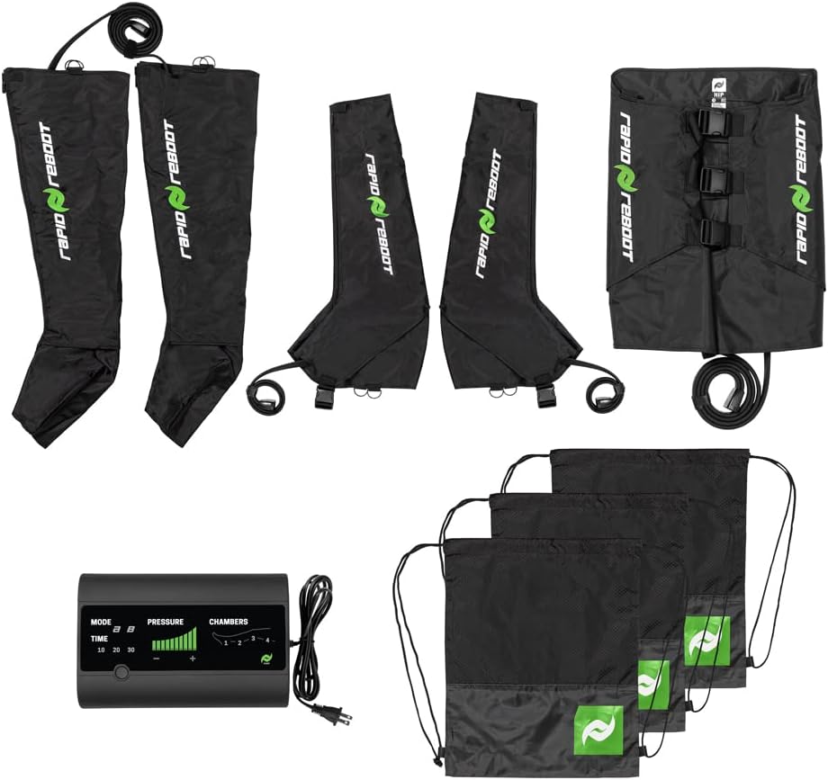 Rapid Reboot Complete Package: Compression Boot, Arm, Hip, Pump, Duffel. Sequential air Compression Therapy for Improved Circulation and Workout Recovery for Athletes