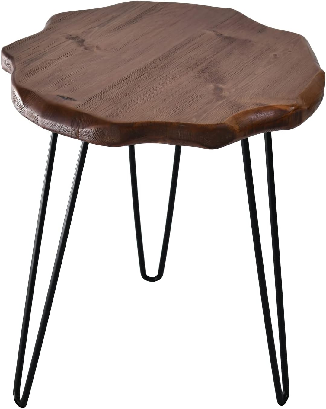 WELLAND Natural Edge End Table for Living Room, Rustic Side Table for Bedroom, Solid Pinewood with Black Metal Legs Pack of 2