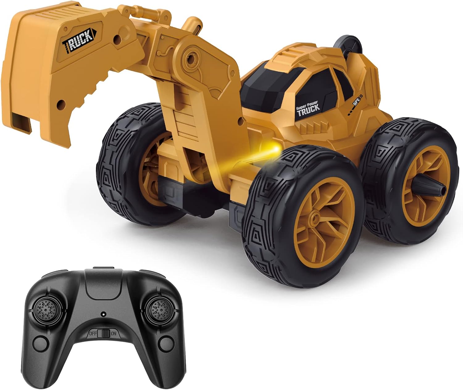 Dawdix Remote Control Excavator Toy Truck, Rotate 360 Degrees Excavator Construction Vehicles with LED Light, 2 Rechargeable Batteries, Ideal Gift for Kids Pack of 2
